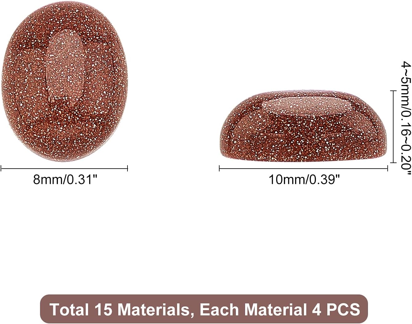 PandaHall 60pcs 15 Colors Oval Gemstone Cabochons, Stone Beads Agate Amethyst Rose Quartz Cabochons Dome Flatback Stone for Earring Necklace Bracelet Jewelry Making - Image 3