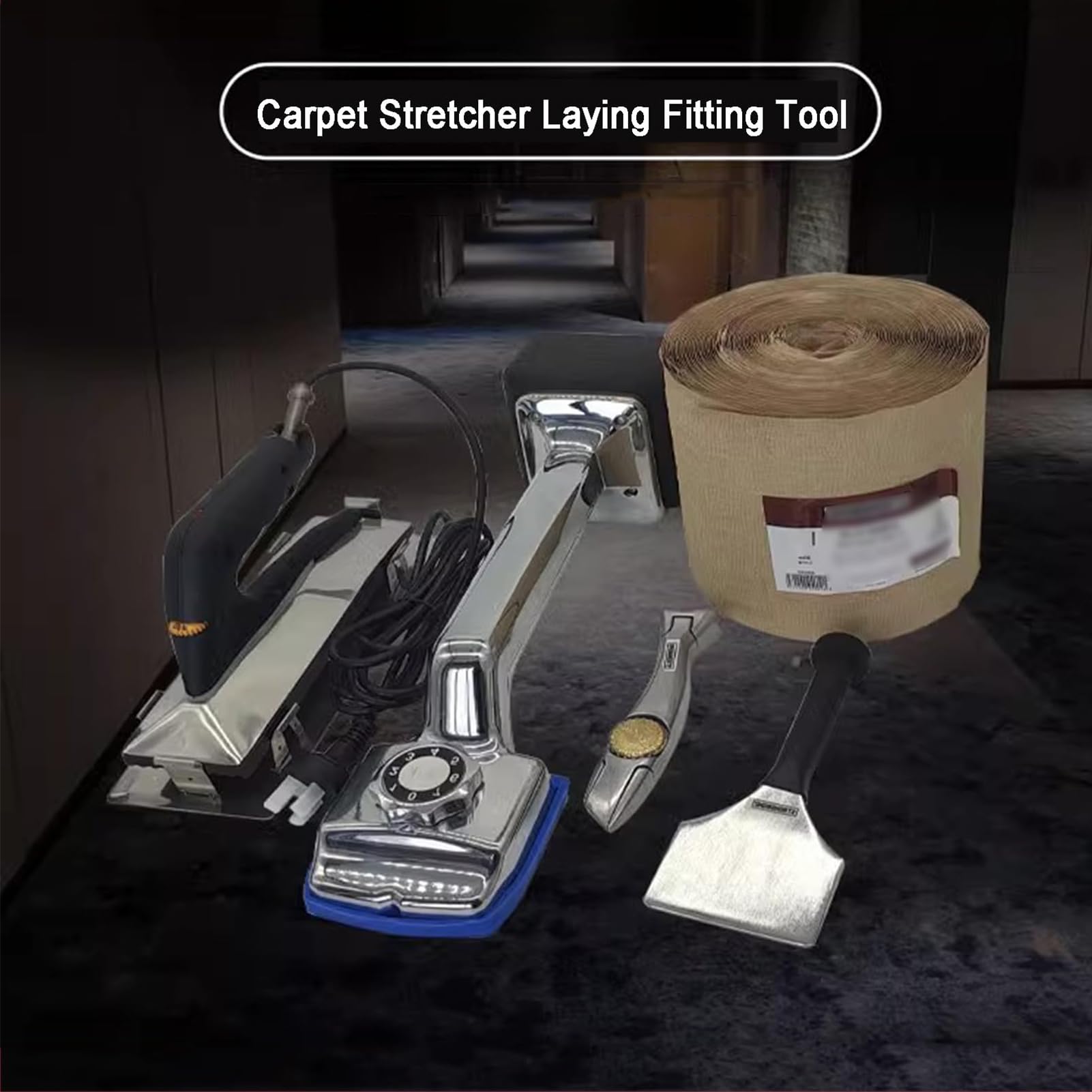 Lot de 5 outils pour tendeur de moquette avec fer à coudre, coupe-moquette, ruban de jonction, poignée antidérapante réglable pour usage domestique et professionnel