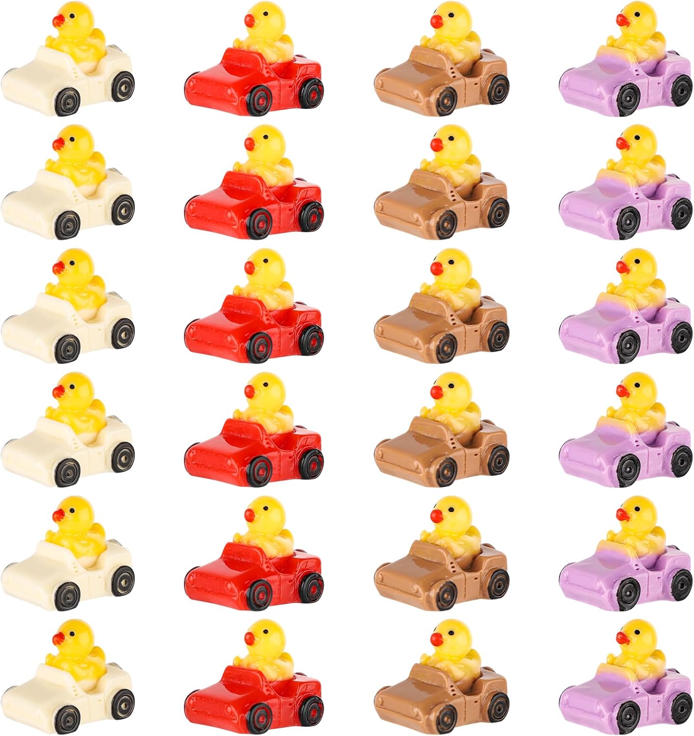 24pcs Mini Resin Duck Set, 4 Colors: White, Brown, Red, Purple - Miniature Decor, Decorative Item