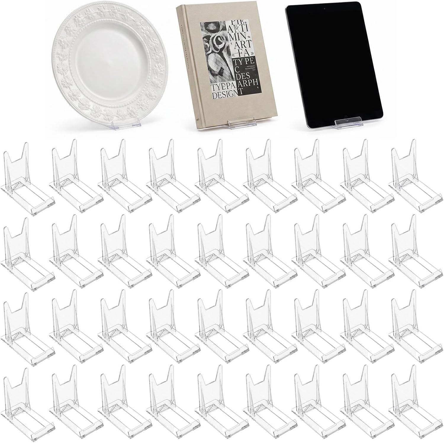 36 Pcs Acrylic Adjustable Plate Stands for Display, Clear Picture Plate Holders Easels Stands for Home Office Party Decoration, 4.3x2.4x4.1 Inch