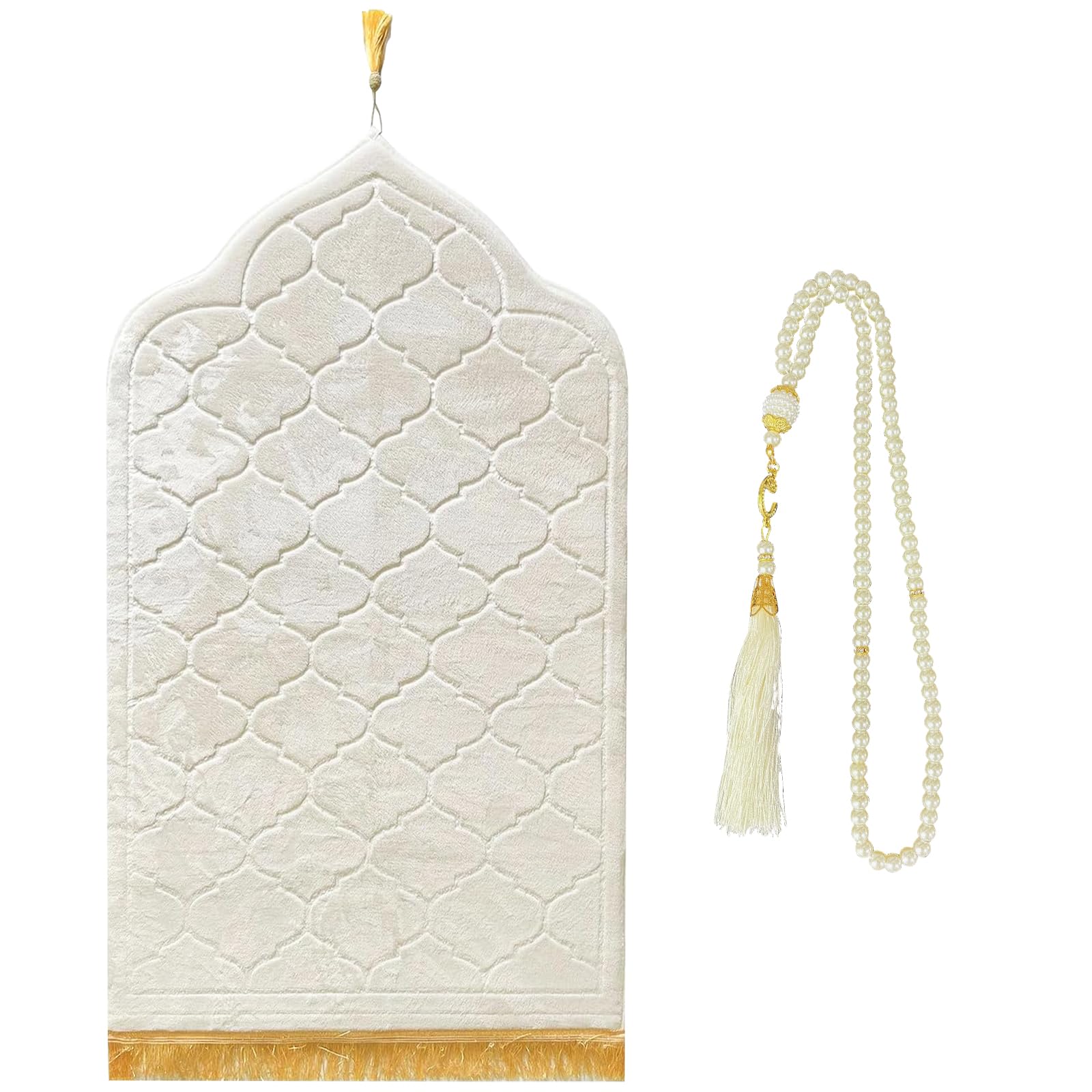 Tapis de prière musulmane épais beige de qualité supérieure avec perles