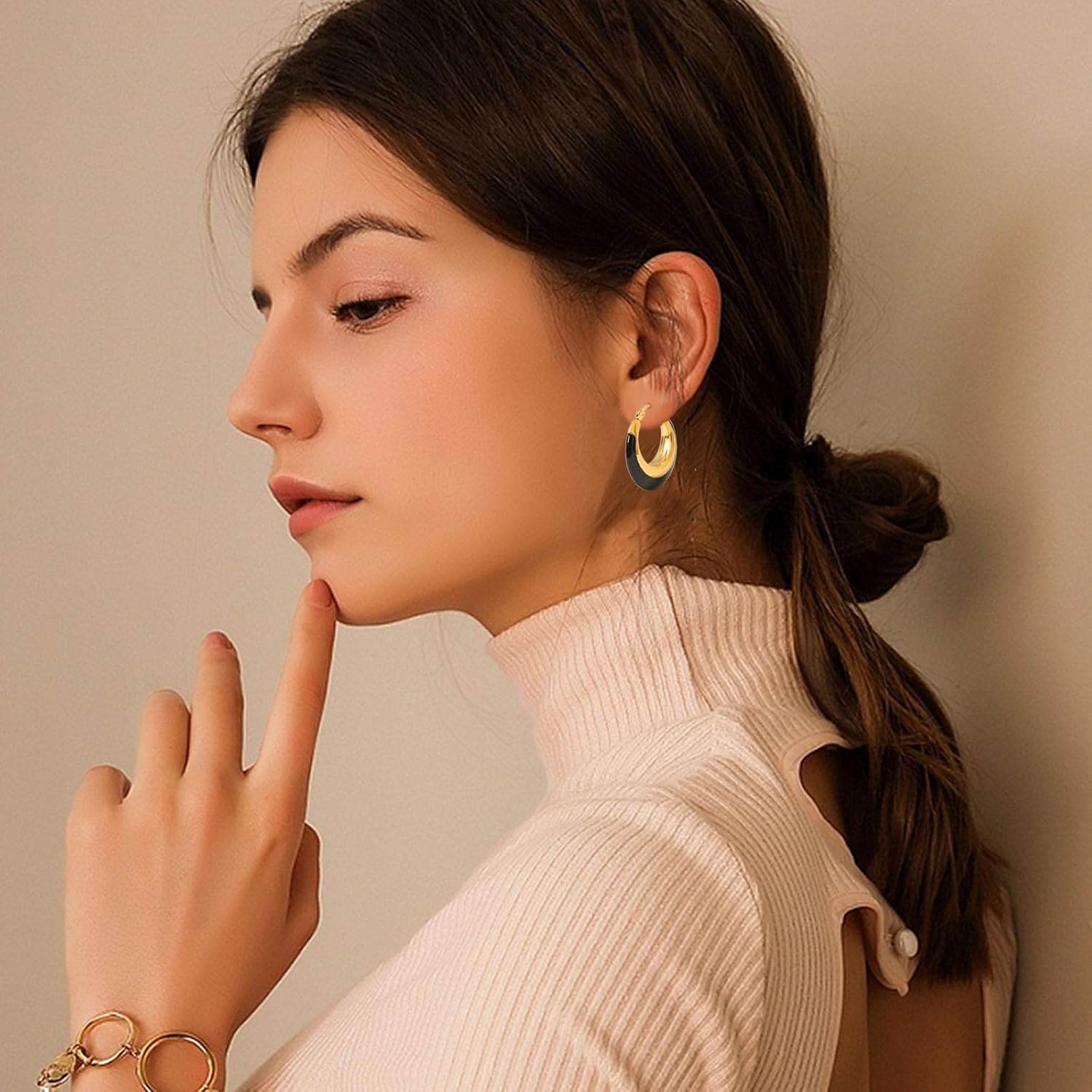 Chunky Enamel Hoop Earrings for Women 18K Gold Plated Colorful Huggie Earrings Enamel Jewelry Valentine's Day Gift for Girlfriend Wife - Image 5