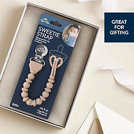 Itzy Ritzy Silicone Pacifier Clip; 100% Food Grade Silicone Pacifier Strap with Clip Keeps Pacifiers, Teethers & Small Toys in Place; Features One-Piece Design & Cord (Toast)