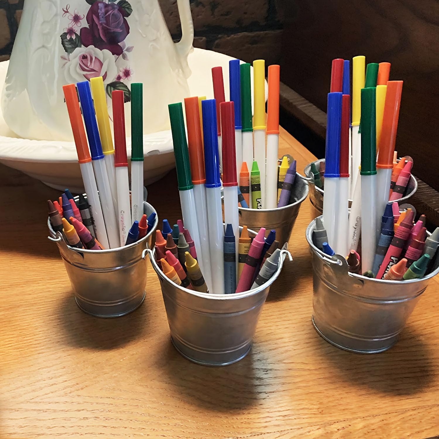 30 Pack 3 Inch Small Galvanized Metal Buckets with Handles, Mini 3 Inch Galvanized Tin Pails for Party Favors, Succulents, Rustic Home Decor