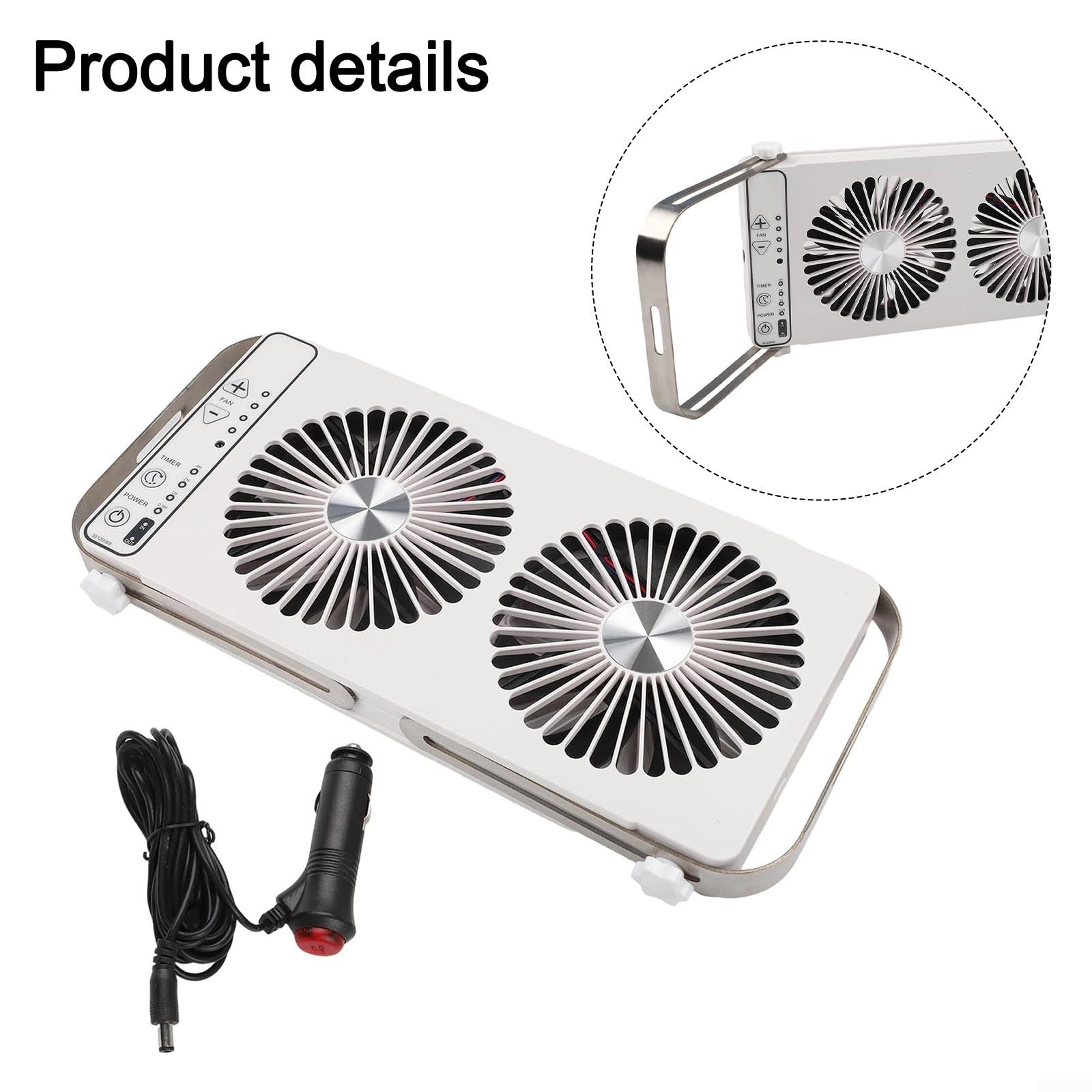 Ventola universale per lucernario RV 12 V DC cavo per roulotte campeggio ventola a doppia fila 4 livelli pieghevole da 37,5 a 58,9 cm sistema di raffreddamento bianco nero (bianco)