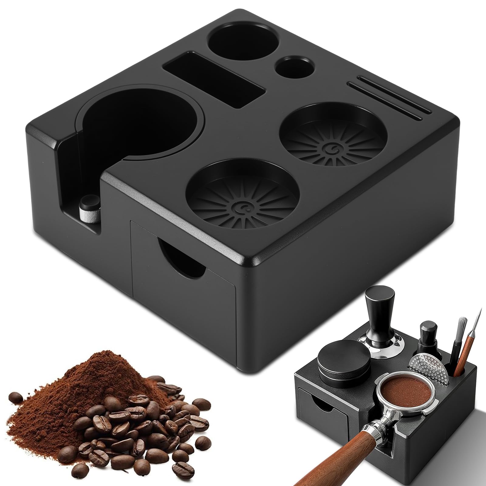OurLeeme Tamper Station für Barista, 51-58 mm Kaffee Tamper Station aus ABS Kaffeefilter Tamper Halter mit rutschfesten Füßen für Portafilter Tamper Kaffee Leveler, Barista Zubehör für Anfänger