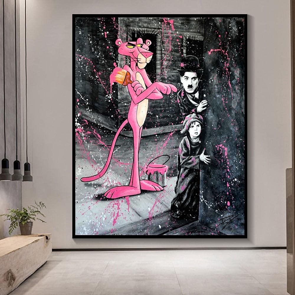 Toile Murale Graffiti Panthère Rose - Affiche Dessin Animé Colorée 60x80cm Sans Cadre