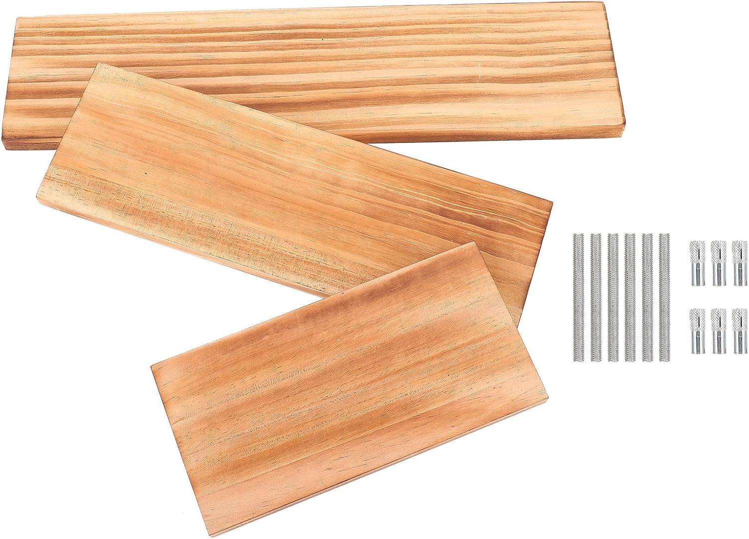 BETOOKY 3pcs Wooden Wall Floating Shelves Set (20cm, 30cm, 40cm) Carbonized Finish, Wall-Mounted Storage Shelf for Living Room Bedroom Kitchen Home Décor