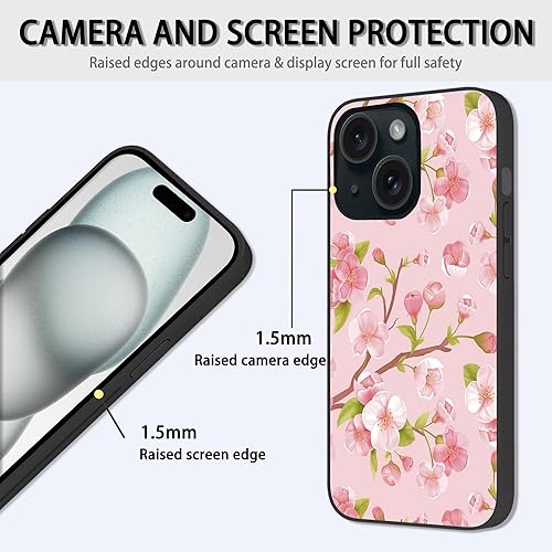 Miniatura 2 de Losthll Funda compatible con iPhone 15 Plus, funda de teléfono con diseño de flores de cerezo, goma de silicona líquida suave, a prueba de golpes,