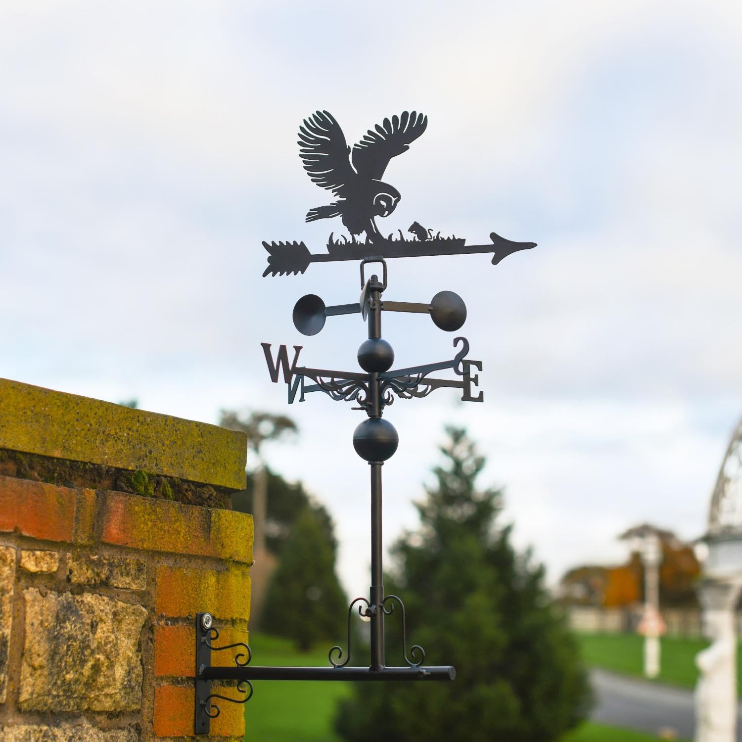 Black Country Metal Works Black Deluxe Steel Barn Owl Weathervane With Horizontal Bracket