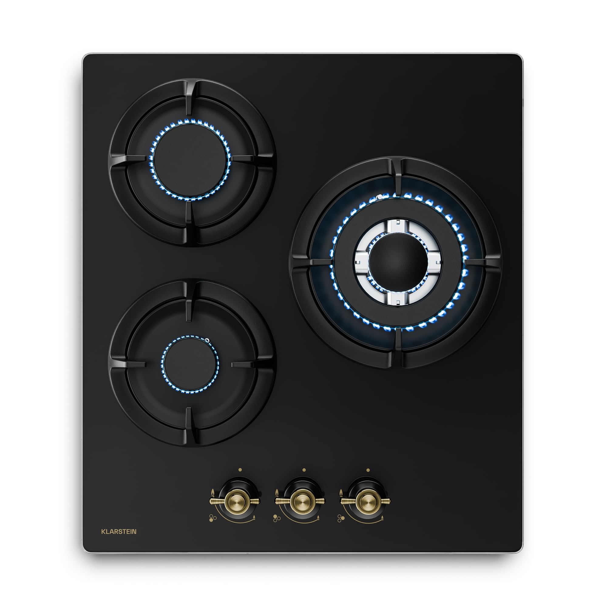 Klarstein Victoria Plaque De Cuisson Gaz 3 Feux, 6050W, 45cm, Verre, Allumage Électrique, Sécurité Flamme, Compatible GPL & Gaz Naturel, Style Rétro, Kit Inclus, Noir