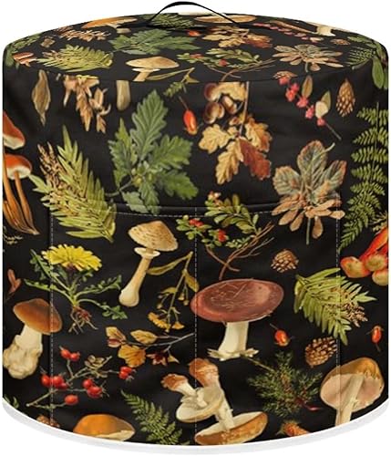Cubierta antipolvo redonda de hongos vintage, cubierta antipolvo para electrodomésticos, cubierta ligera para olla de arroz con asas y bolsillos de