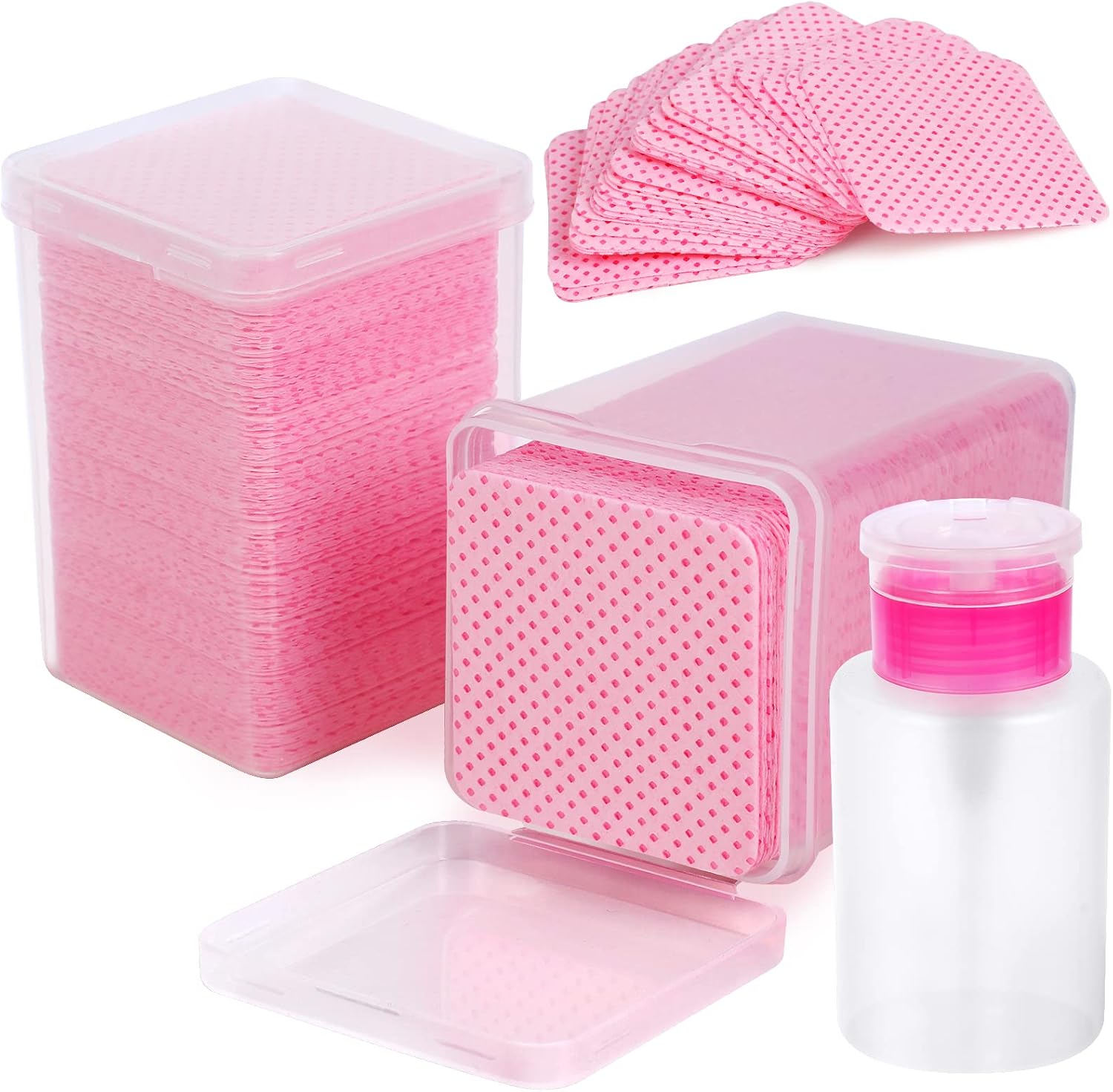 400 Pieces Nail Cotton Pads, 1 Pull-Down Pump Dispenser Bottle, Super