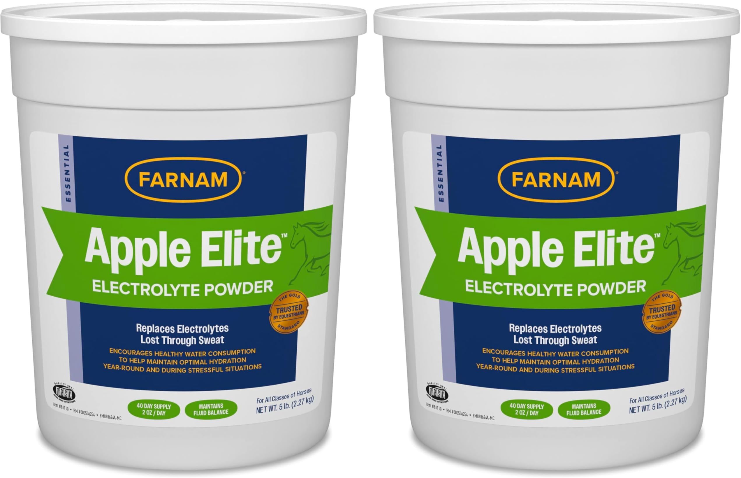 Farnam Apple Elite Horse Electrolyte Powder, Replaces Minerals Lost in Sweat During Exercise, Extreme Weather & Stressful Conditions, 5 lb., 40 Day Supply (Pack of 2)