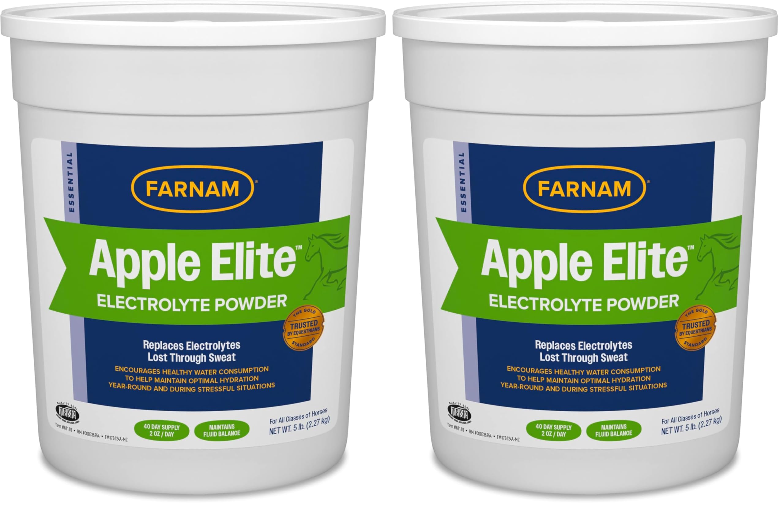 Farnam Apple Elite Horse Electrolyte Powder, Replaces Minerals Lost in Sweat During Exercise, Extreme Weather & Stressful Conditions, 5 lb., 40 Day Supply (Pack of 2)