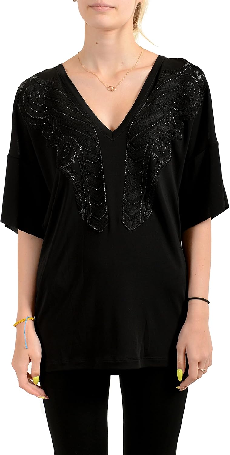 Just Cavalli Women's Black Embellished Blouse Top US S IT 40