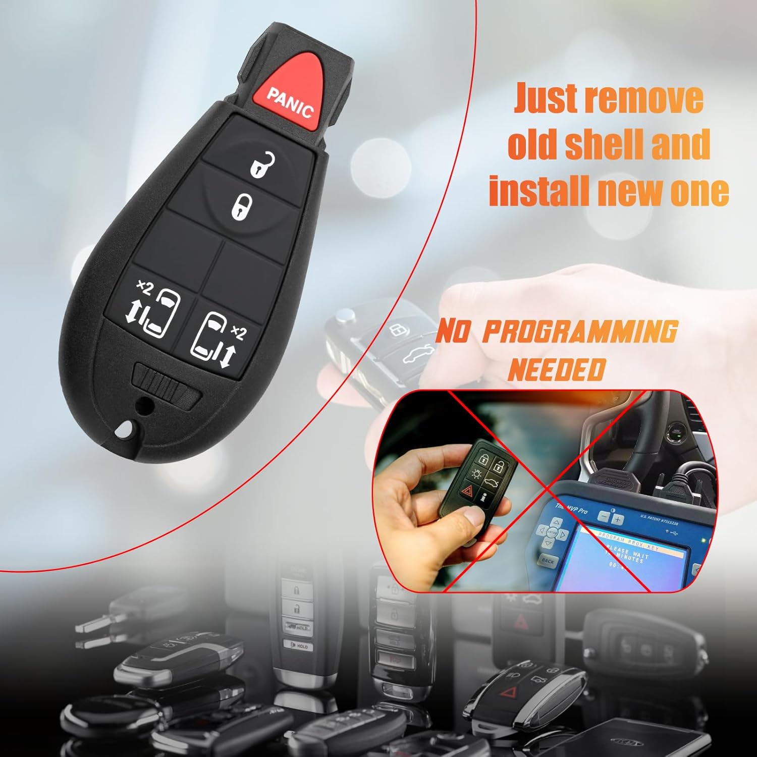 56046713AA Key Fob Shell Case Compatible with Grand Caravan 2008-2020 Town & Country 2008-2016 2PCS