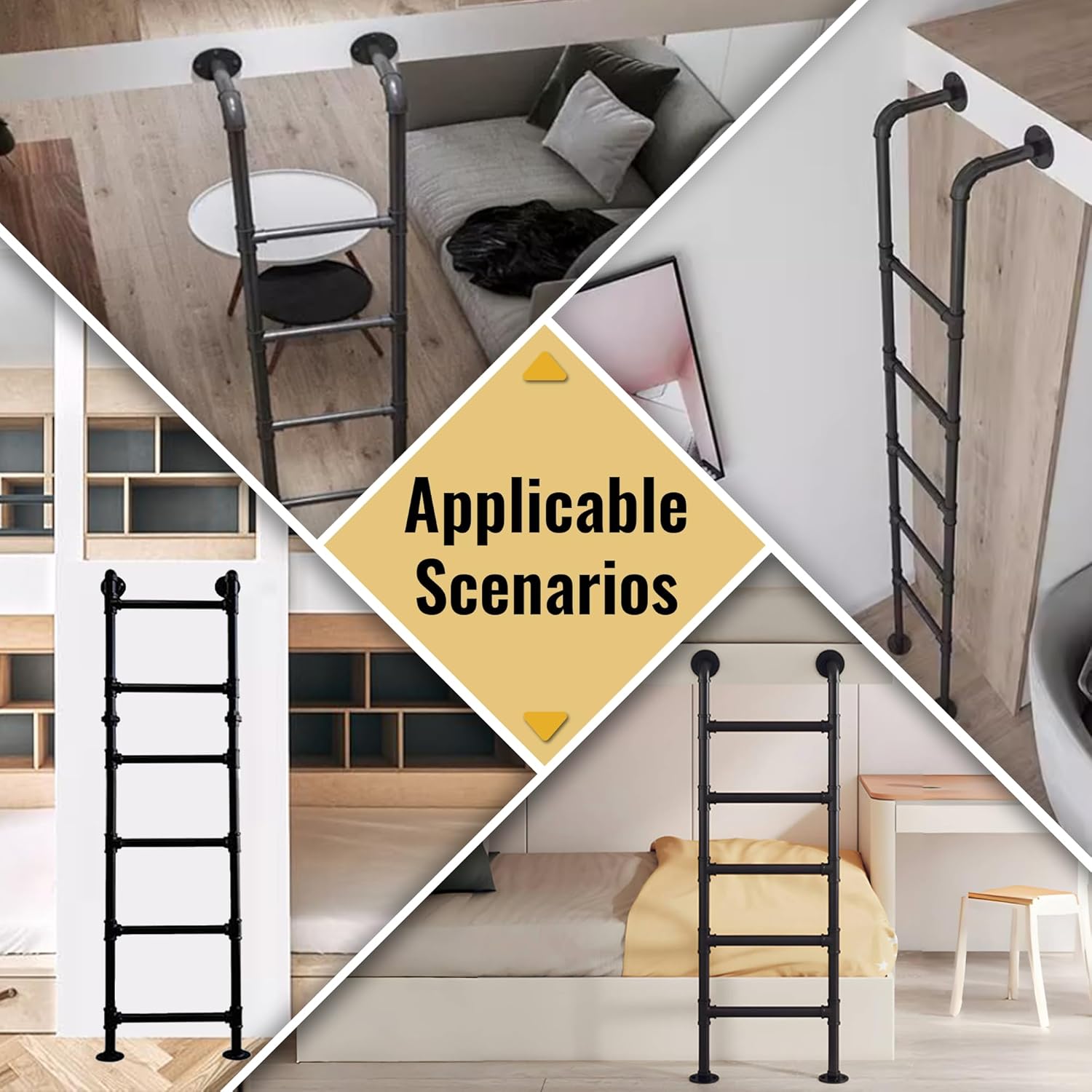 7.87FT Wall Mounted Metal Step Ladder, 8-Step Basement Window Well Egress, Fire Emergency Escape Ladder for Loft Attic Bunk Bed Indoor Outdoor, 350LBS Load (2.4M/7.87FT)