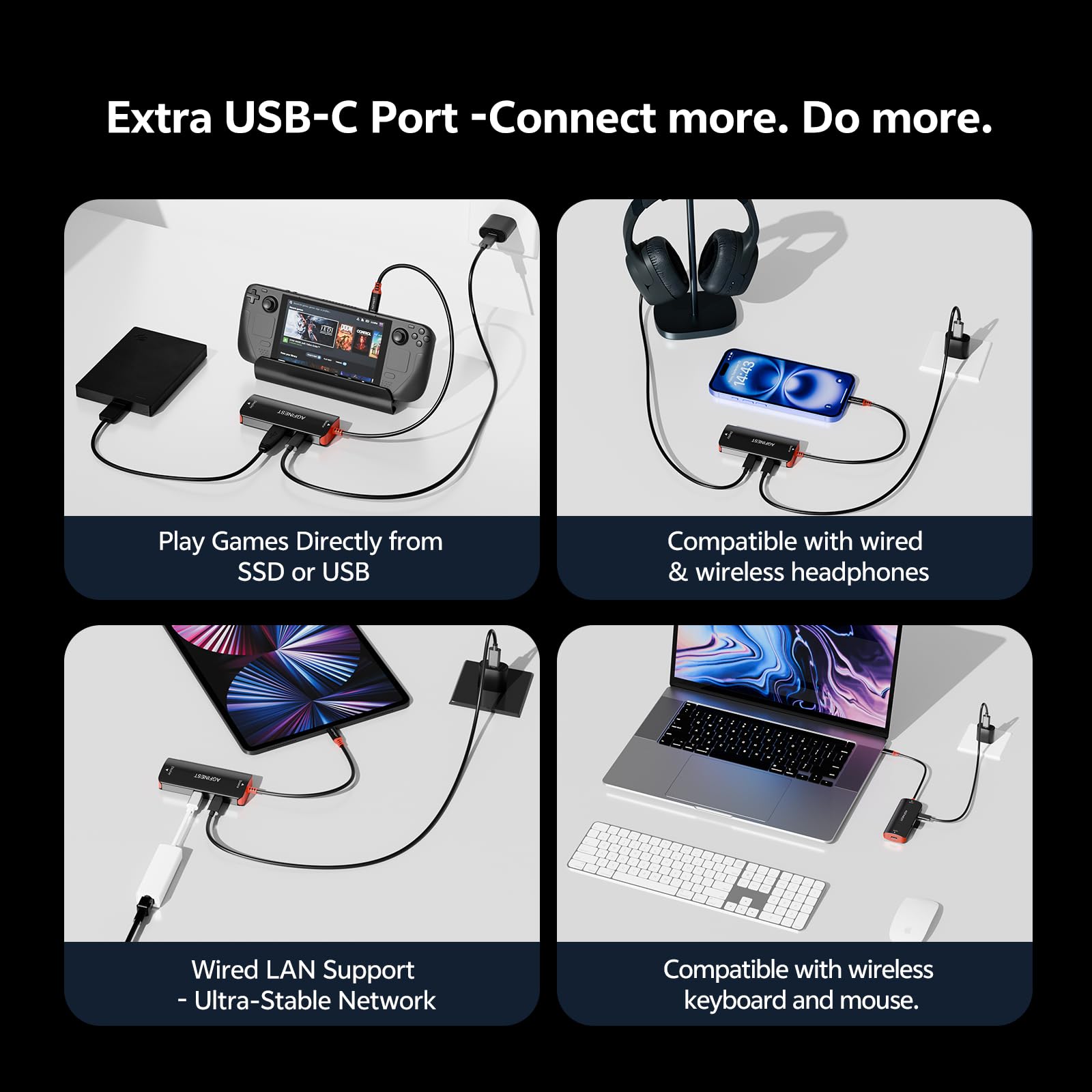 Adattatore per occhiali da USB-C a AR Switch 2 - 4K @ 60Hz 2K @ 120Hz 100W PD USB-C Porta dati USB-C per tastiera mouse, compatibile con iPhone17/16 Switch Steam Deck Laptop a XREAL, VITURE, Rokid AR