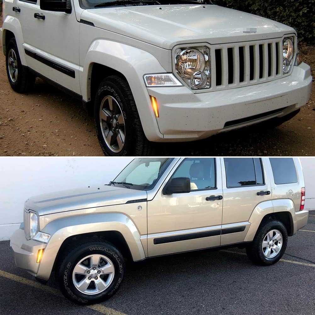 For 2008 2009 2010 2011 2012 Jeep Liberty Front Bumper side Marker Lights Amber Led Clear Lens 57010214AC, 57010213AC
