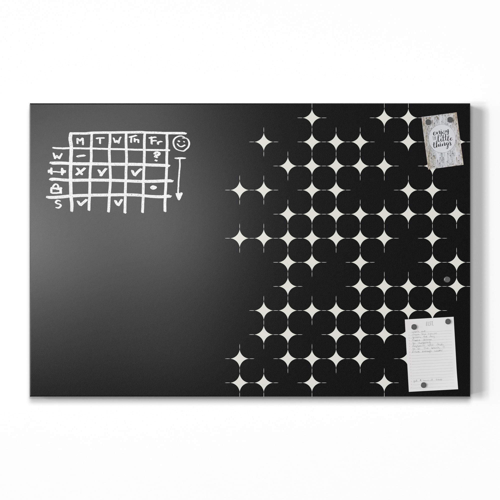 DEQORI Magnetyczna tablica do pisania kredą z nadrukiem UV | motyw "retro raster" | wzór prostokątny 90 x 60 cm | metalowa tablica kredowa do pisania – dekoracja ścienna do kuchni, korytarza, pokoju