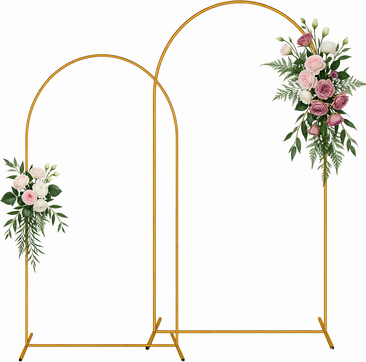 Balloon Arch Stand Wedding Backdrop Stand Set of 2 Metal Arched Backdrop 7.2FT & 6FT Floral Curved Frame Party Anniversary Decor Bridal Shower Decoration (Gold)