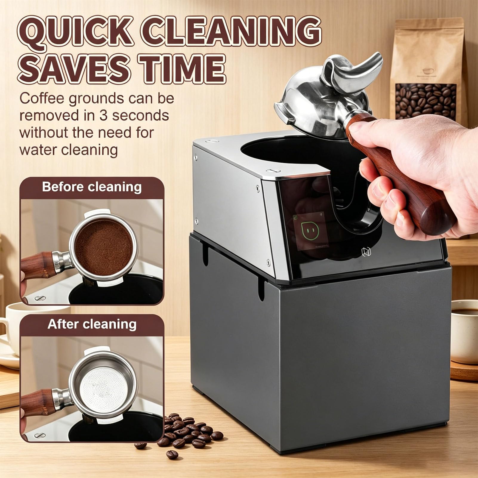 Limpiador automático de portafiltros para Espresso con Cabezales de Cepillo Intercambiables, Seguro y fácil de Usar en el hogar y en establecimientos comerciales 110V