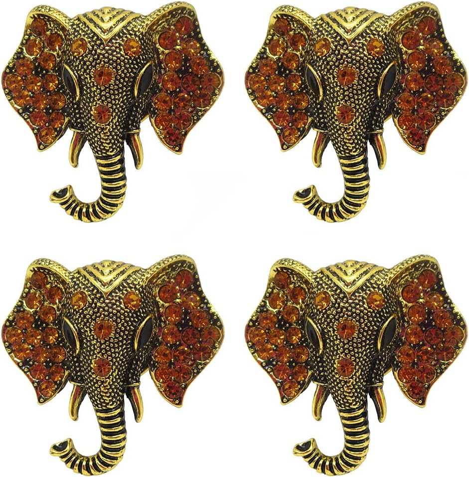 Animal Cabinet Knobs 4Pcs Exquisite Elephant Goat Leopard Rhinestone Knob Pulls for Cabinet Closet Drawer Cupboard Dresser Wardrobe Door Furniture Hardware Home Hotel Kitchen (Elephant)