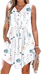 MISFAY Robe d'été pour femmes Casual V Col sans manches Drawstring Beach Sundress avec poches