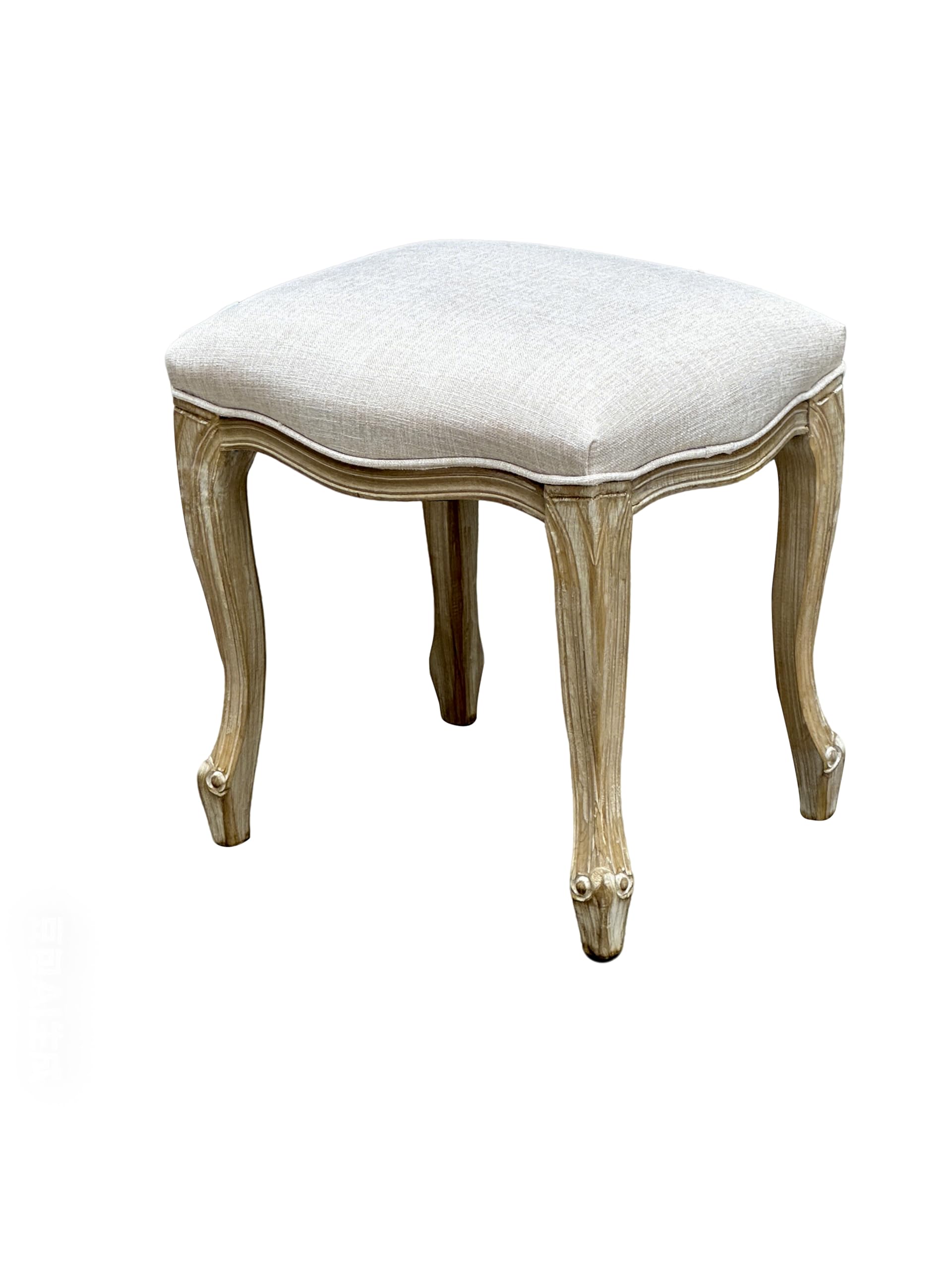 A ASPECT French style Jade Dressing Table Stool, White Washed Effect Solid Wood Legs, Padded seat cushion (Beige Cushion)