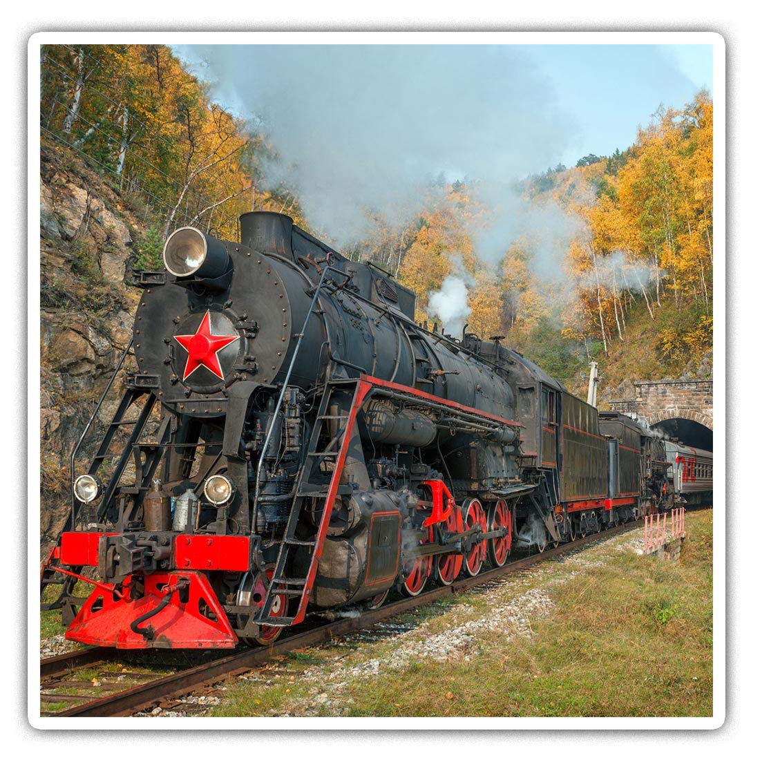 Square Stickers (Set of 2) 10cm - Steam Train Railway #2177