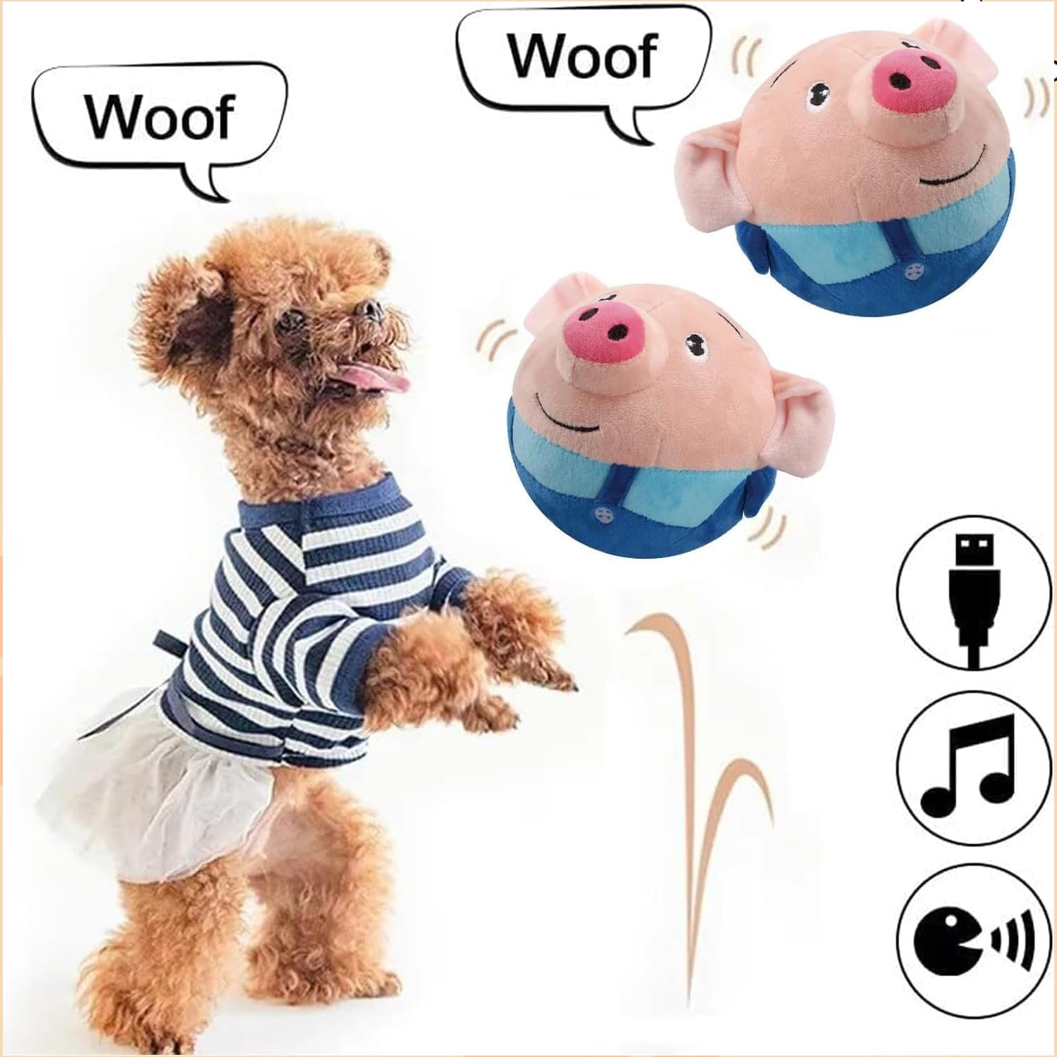 OTXKXBLP Interactive Moving Pet Plush Toy - Squeaky Dog Ball, Washable Cartoon Pig, Jumping Vibrating Wiggling Sound Electronic Dog Toy - Automatic Rolling Action for Active Dogs. 3