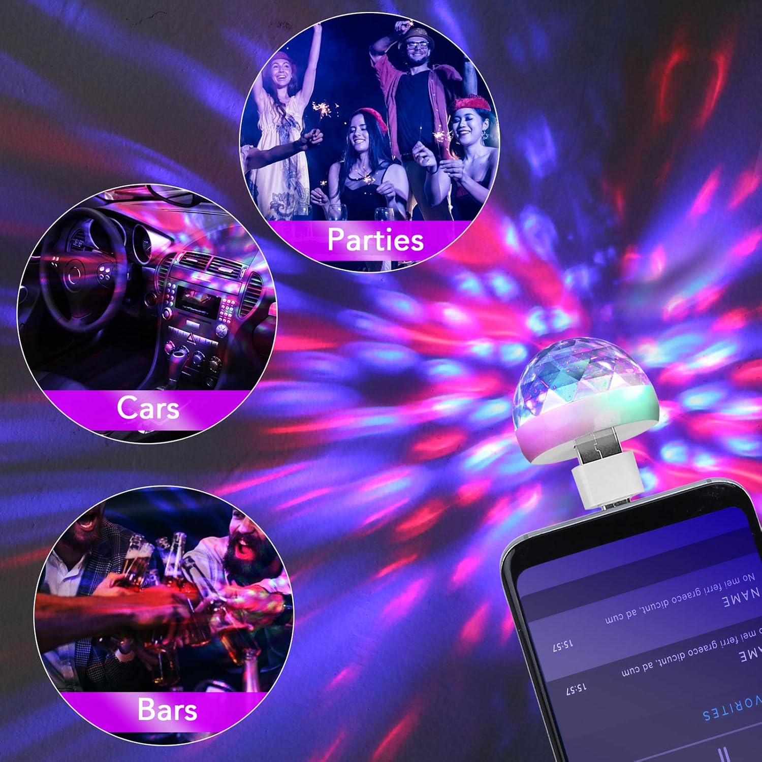 Lmaytech USB Mini Disco Ball Party Lights, Sound Activated DJ Stage Strobe Lights, Portable Led Car Atmosphere Lights for Xmas Stocking Stuffers, Parties, Karaoke, Bar (4 Packs)