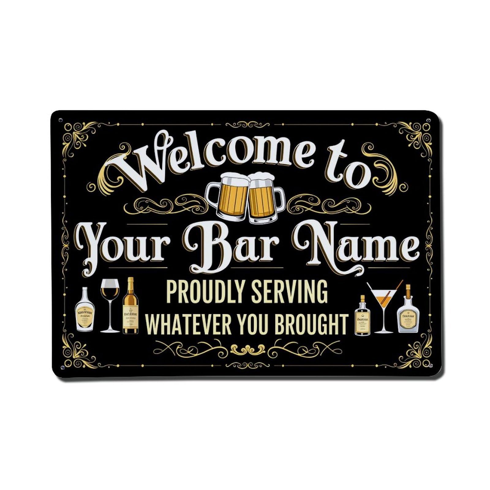 Welcome To Your Bar Name Tin Sign Vintage Metal Poster, Home Bar Garage Man Cave Cafe Indoor & Outdoor Wall Decoration 8x12Inches