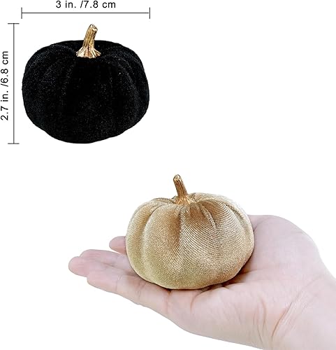 Miniatura 2 de Winlyn 12 calabazas pequeñas surtidas de terciopelo sintético, tela decorativa en blanco, negro, gris, gris topo, calabazas de espuma de 3 pulgadas