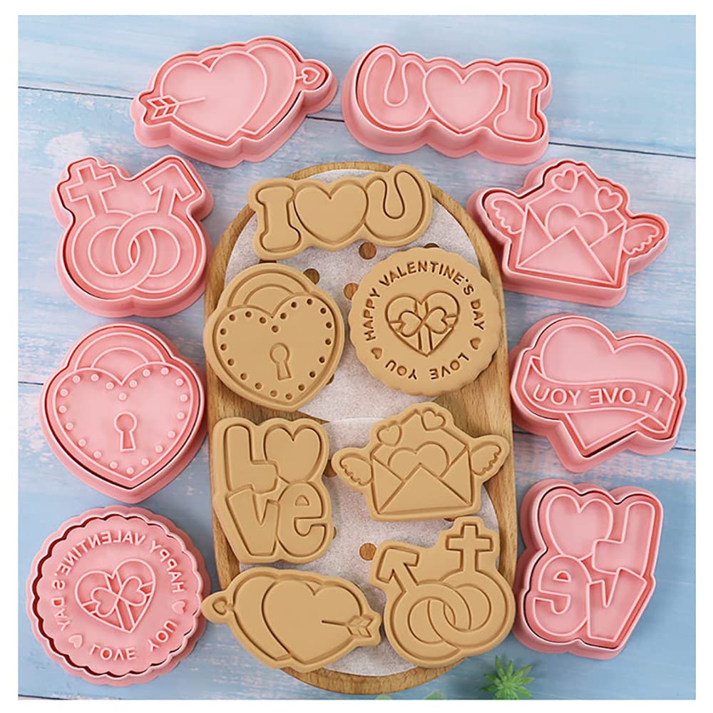 Magic Park Valentine Cookie Cutters with Stamper Set 3D Diy Love Valentine Molds Cutter for Kids Birthday Party and Festival(8, Valentine's Day B)