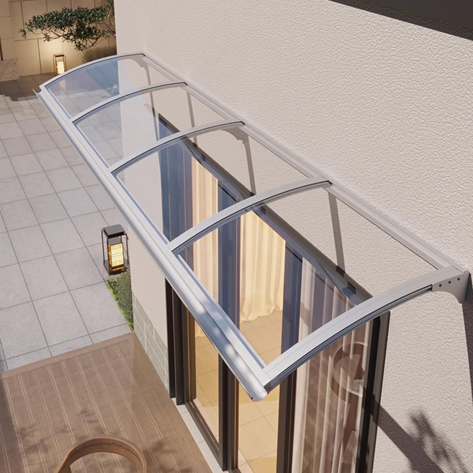 LWJSOCP Outdoor Canopy for Front Door - UV Rain & Sunlight Protection Modern Aluminum Patio Cover 47"x118" Stylish Polycarbonate Aw in Silver/Brown