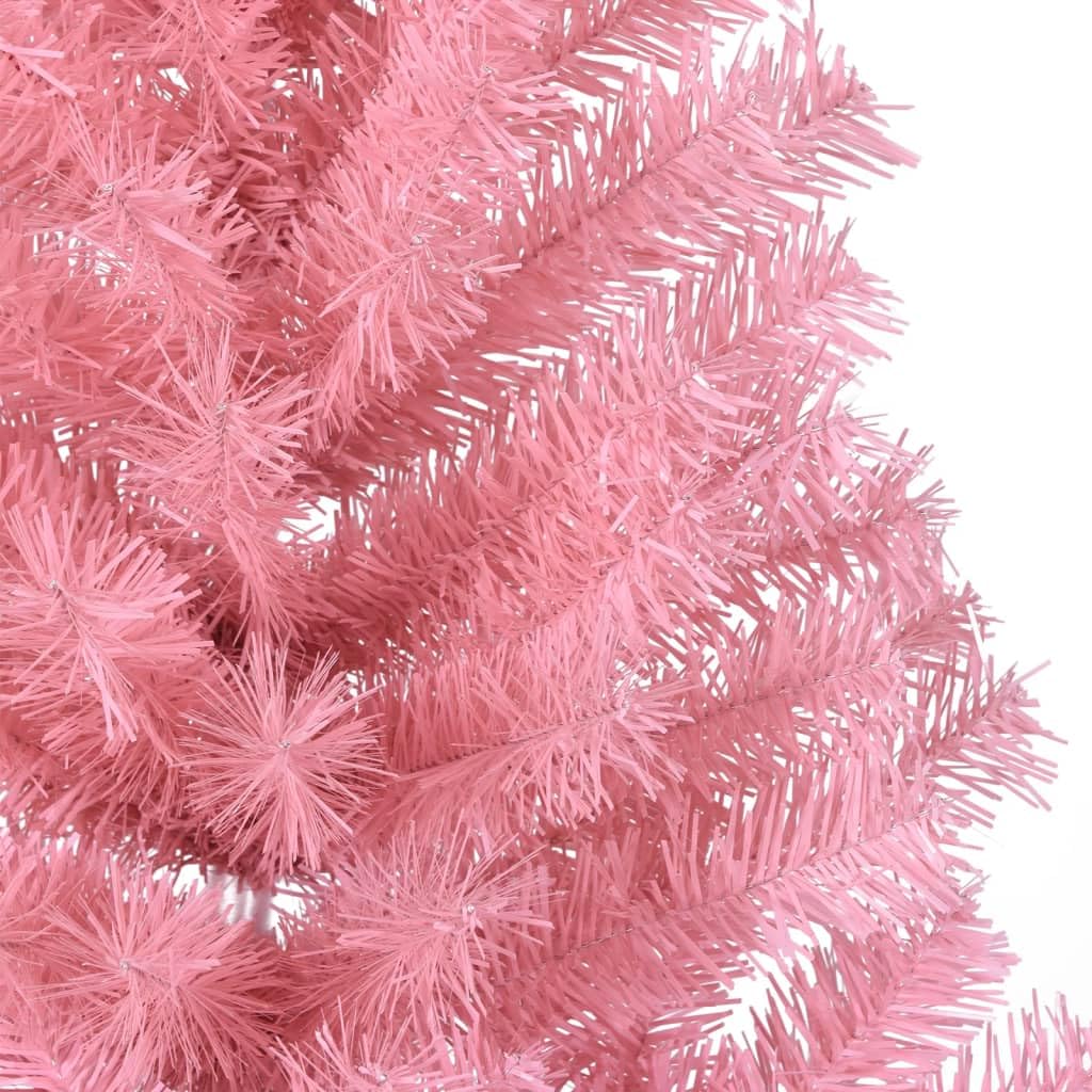 Árbol de Navidad artificial de 150 cm rosa con soporte de PVC, medio árbol de Navidad para la pared como decoración de ahorro de espacio con soporte de acero