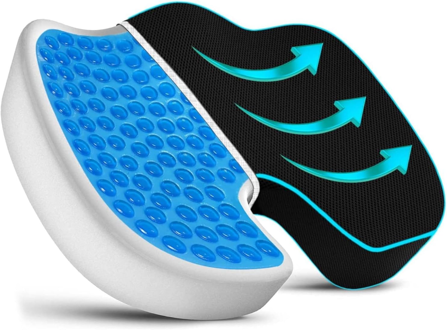 Finalize® Health Gel Layer Memory Foam Comfort Seat Cushion Pillow for Office Chair, Car– Longer Sitting - Butt,Tailbone,Back, Coccyx-Office Chair Car Seat Cushion-Sciatica & Back Pain Relief-Black