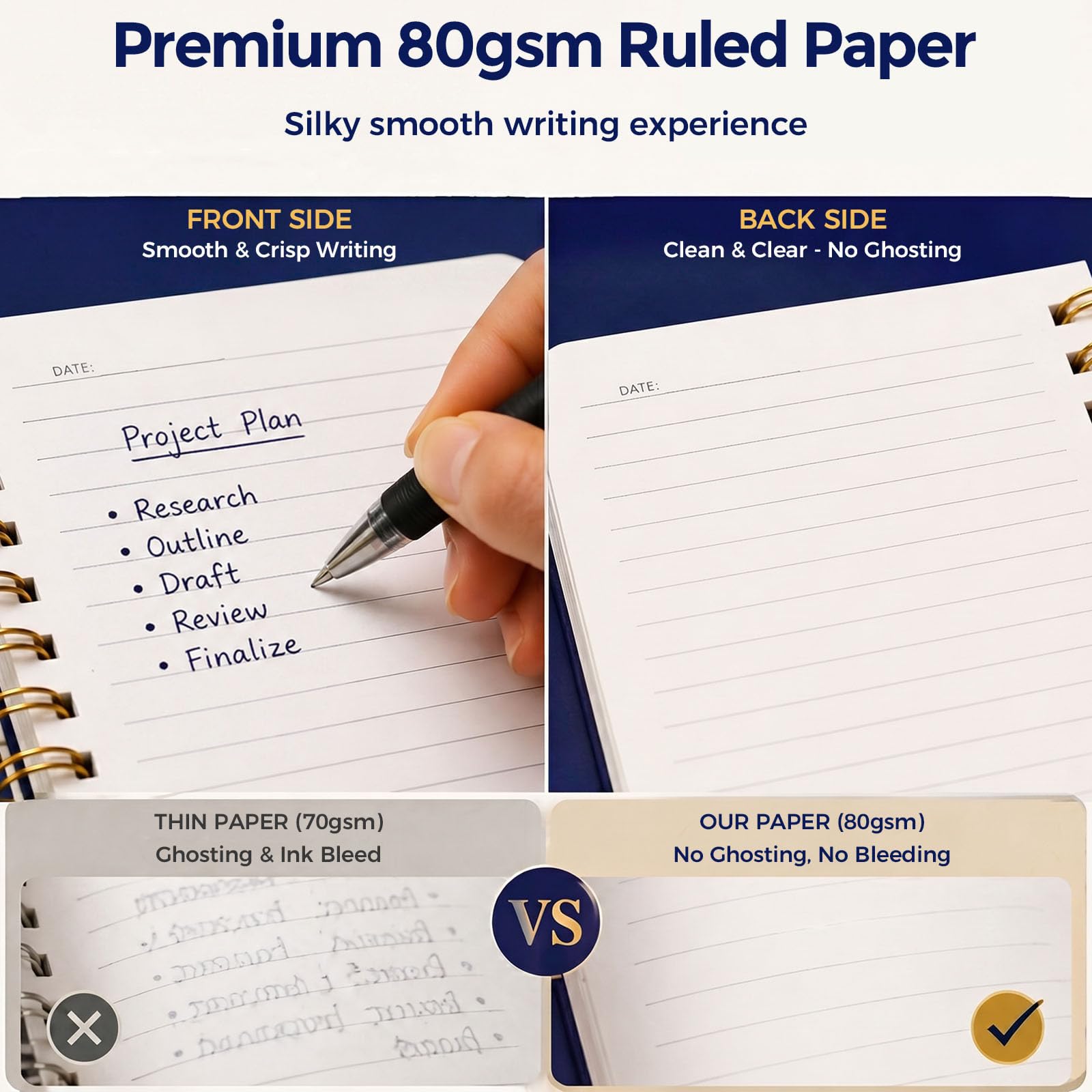 Koogel Hardcover-Spiralbuch mit Tabs, 5 Fächer, A5, Kompositions-Notizbuch, 14 x 20 cm, blau liniert, Tagebücher mit Trennblättern, für Frauen, Geschenk, Büro, Schule