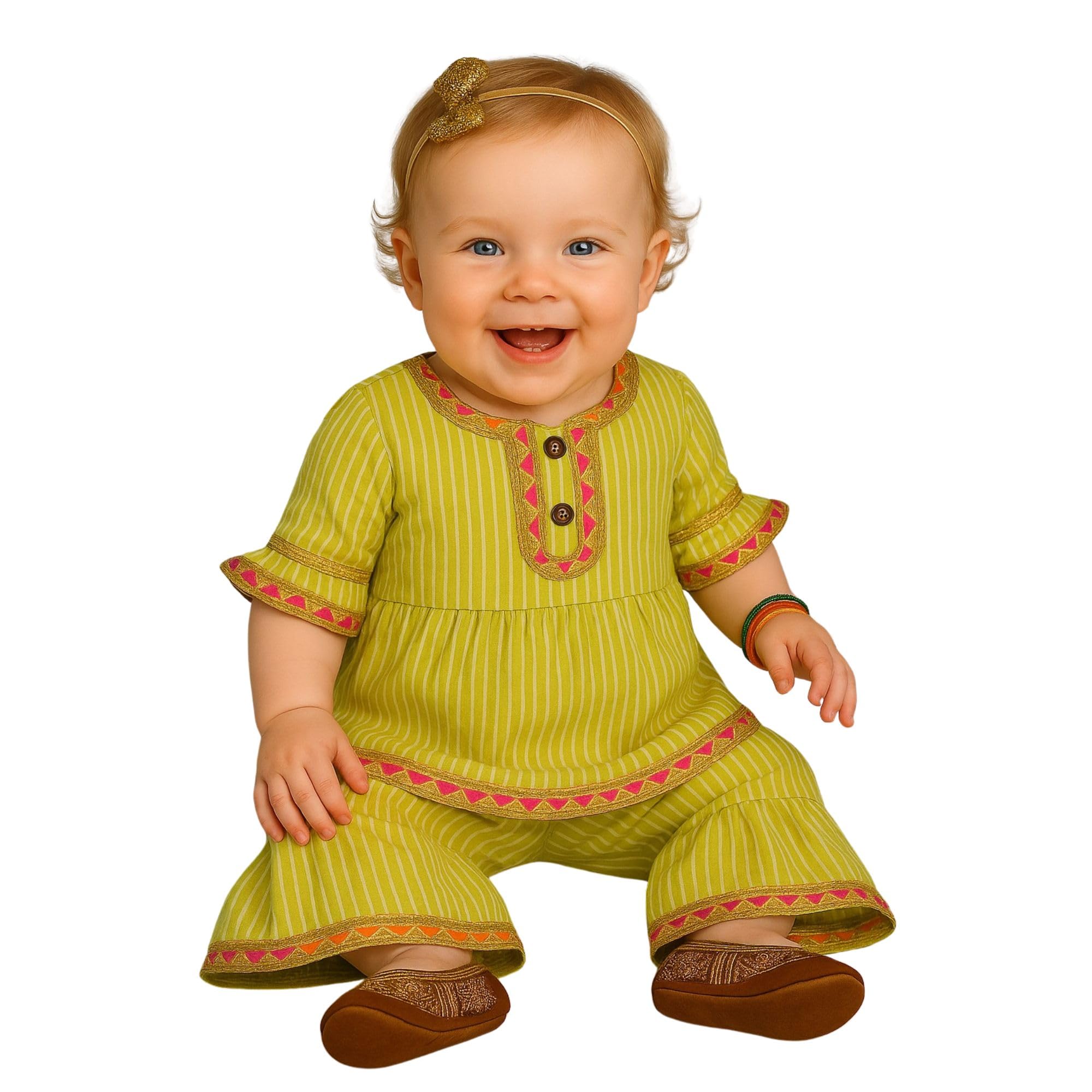 A.T.U.N. (ALL THINGS UBER NICE) Set di abbigliamento Kurti e Sharara in cotone per bambine | Set di abbigliamento tradizionale elegante morbido e traspirante per bambini