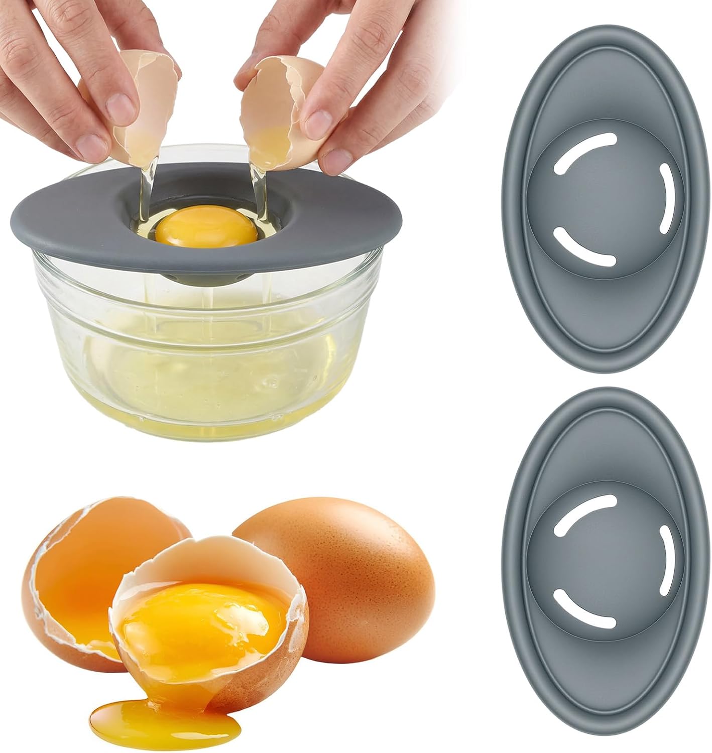 2PCS Silicone Egg Yolk Separator, Food-Grade Egg Separator for Raw Eggs, 3-Slit Yolk Separator Tool for Baking, Cooking