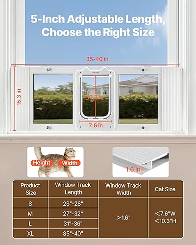 Miniatura 2 de VEVOR Puerta de gato para ventana, ajustable para adaptarse a un ancho de ventana de 35 a 40 pulgadas, 4 modos de bloqueo seguro, marco de aluminio