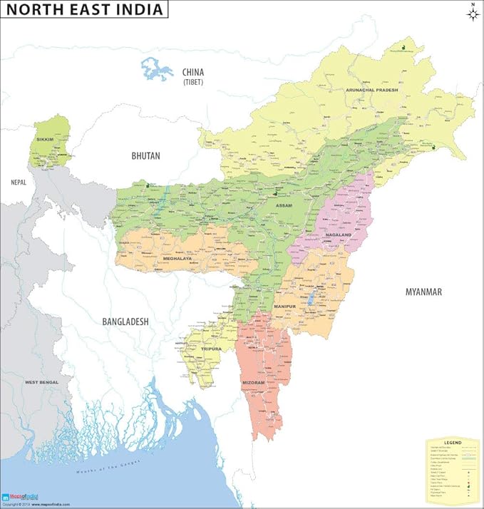 North East In India Map North East India Detailed Map - 2020 Edition (27.5"W X 29.3"H) : Amazon.in:  Office Products