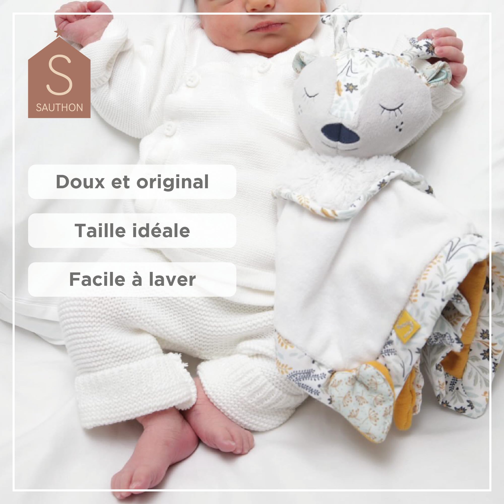 Doudou mouchoir en velours - lazare bleu - Sauthon