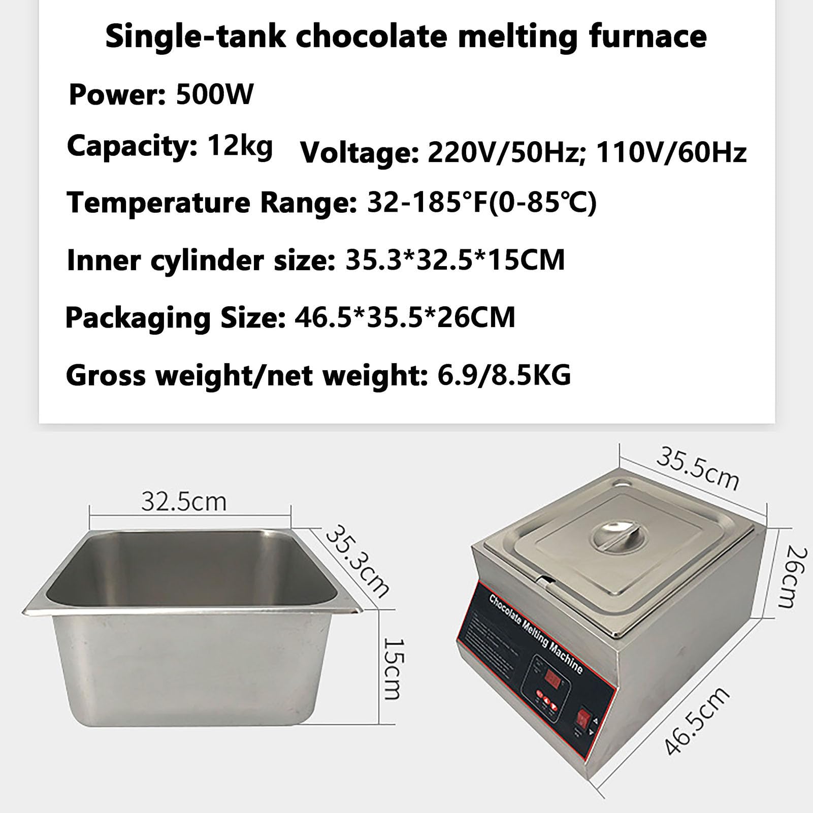 Tempéreuse à Chocolat 500 W, Pot à Fondre Le Chocolat de 12 kg avec contrôle de température 0-85 °C, pour Chocolat, Lait et crème, 4 Pots,4 Pots