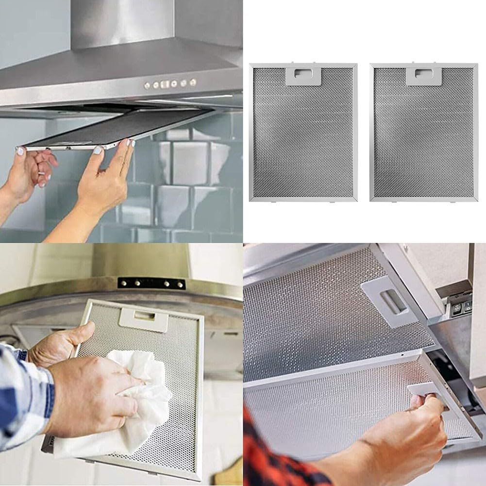 Metalowy filtr przeciwtłuszczowy do okapu kuchenne Opakowanie 2 sztuk Filtr do okapu kuchennego, metalowy, srebrny Filtr do okapu kuchennego, metalowa siatka, filtr wyciągowy do kuchni, 305 x 267 x 9