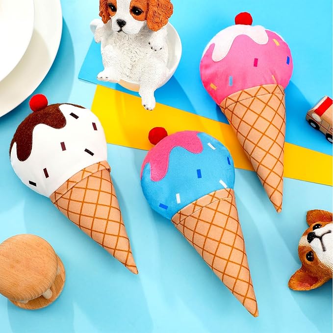 Pack de 3 Juguetes para Perro Helado, Mordedores Squeaky de Peluche miniatura 4