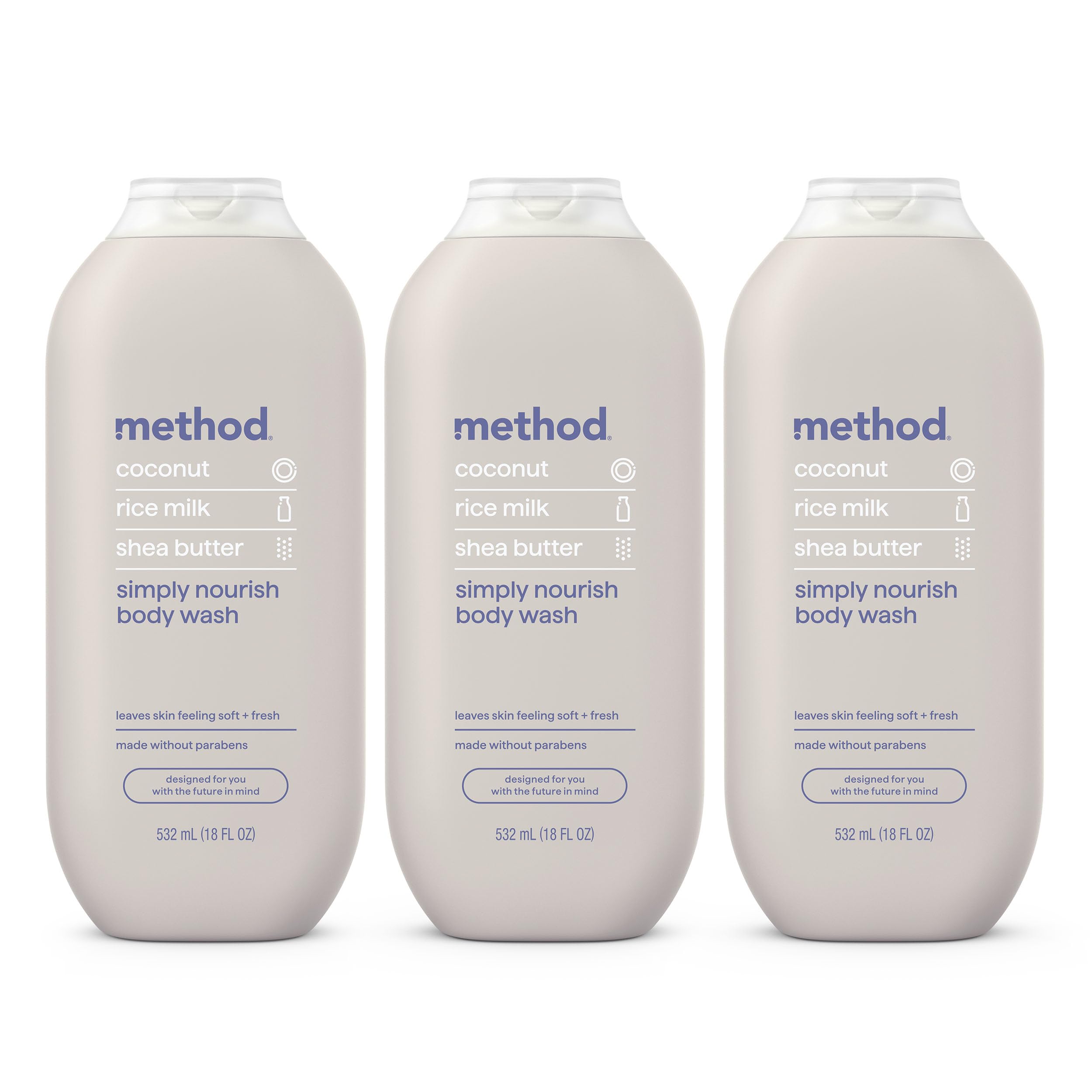 Method Body Wash, Simply Nourish, Paraben and Phthalate Free, 18 oz (Pack of 3)