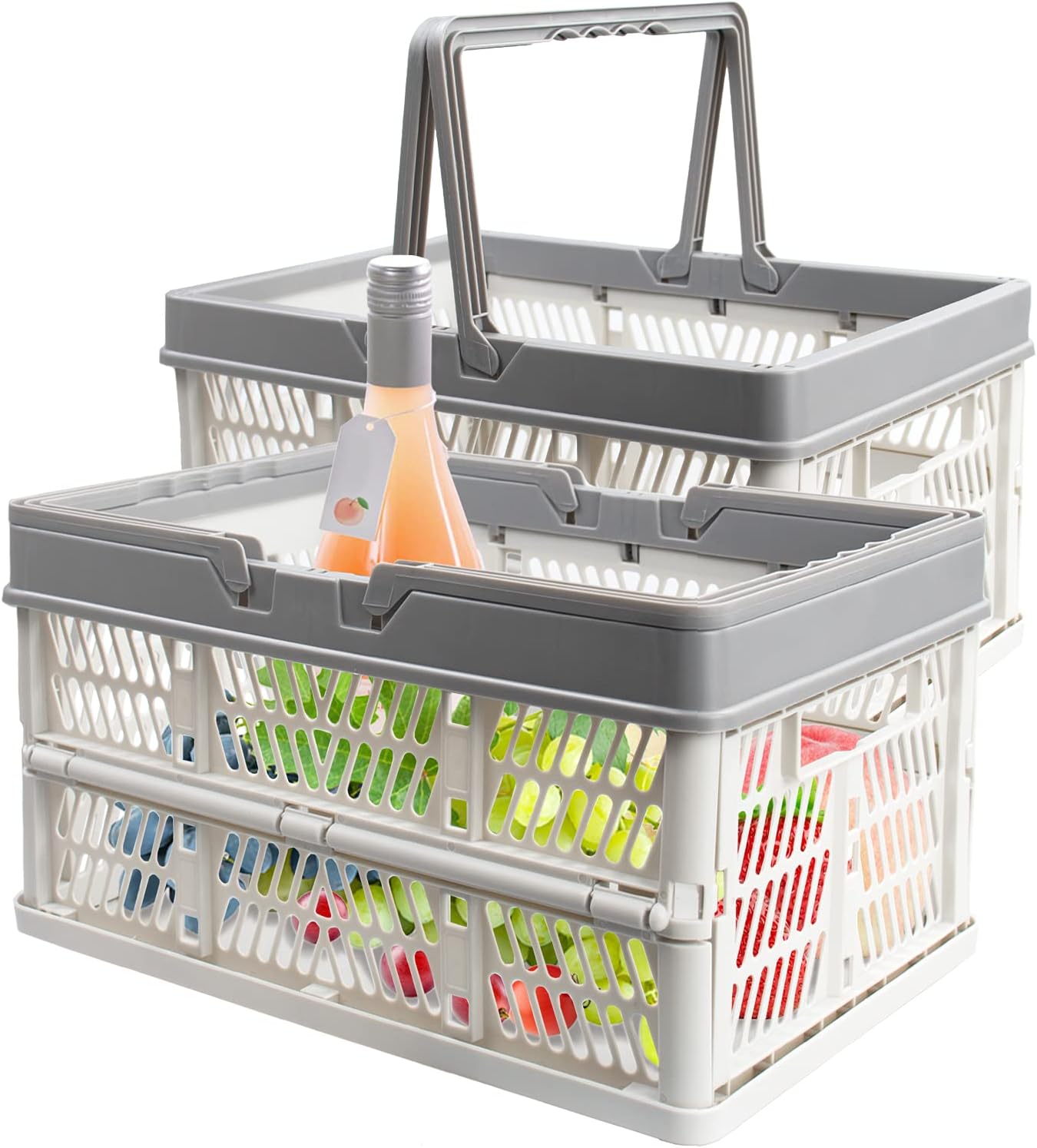 2Pcs Collapsible Plastic Basket with Handles, EsLuker.ly 10L Folding Stackable Storage Bins